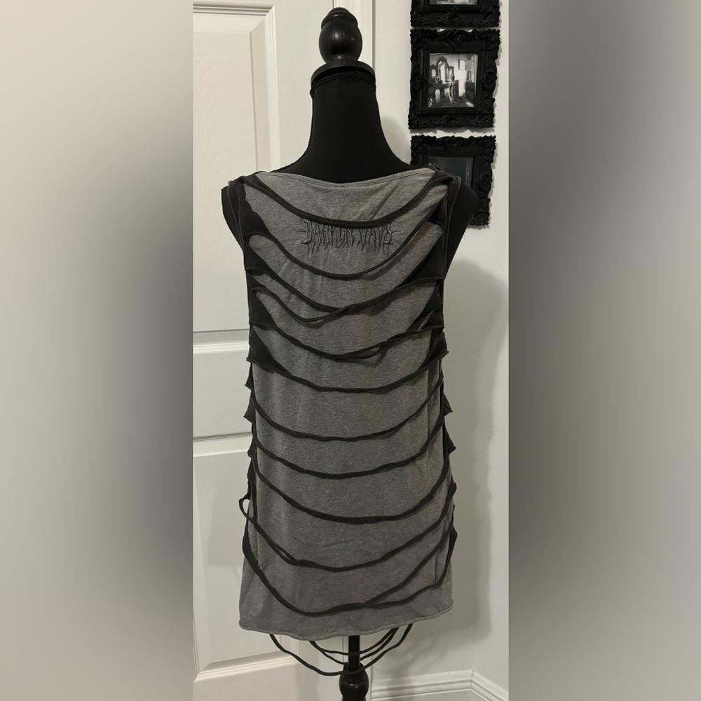NWT Dolls Kill / Darker Wavs Tempo Unisex Shredded Tank Top - Picture 2 of 5